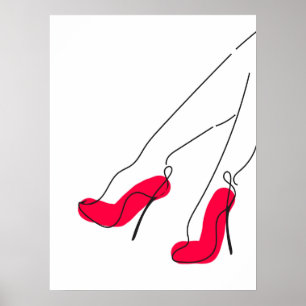 Red High Heel Shoel Line Poster