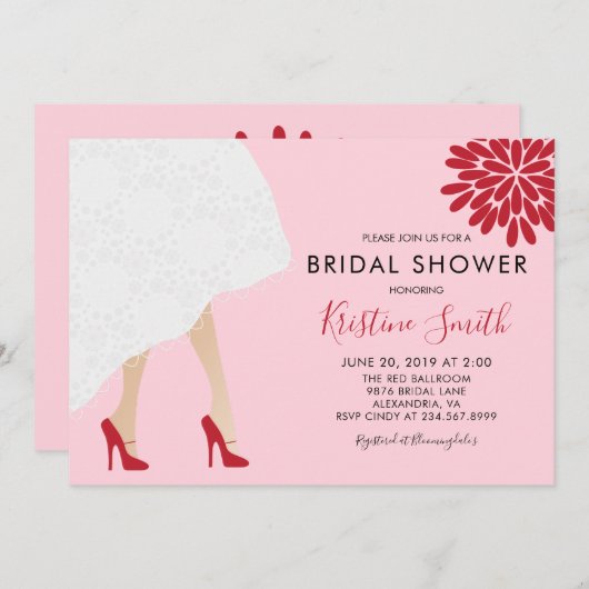 Red High Heel Shoes Bridal Dusche Einladung, Rosa Einladung (Vorne/Hinten)