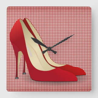 red high heel shoes clock quadratische wanduhr