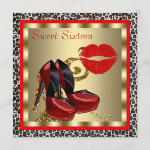 Red High Heel Shoes Leopard 16 . Geburtstag Geburt Einladung