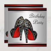 Red High Heel Shoes Red Black Birthday Party Einladung (Vorne/Hinten)