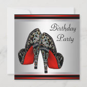 Red High Heel Shoes Red Black Birthday Party Einladung (Vorderseite)