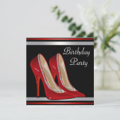 Red High Heel Shoes Red Black Birthday Party Einladung (Stehend Vorderseite)