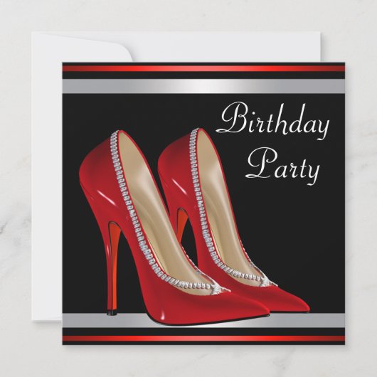 Red High Heel Shoes Red Black Birthday Party Einladung (Vorderseite)