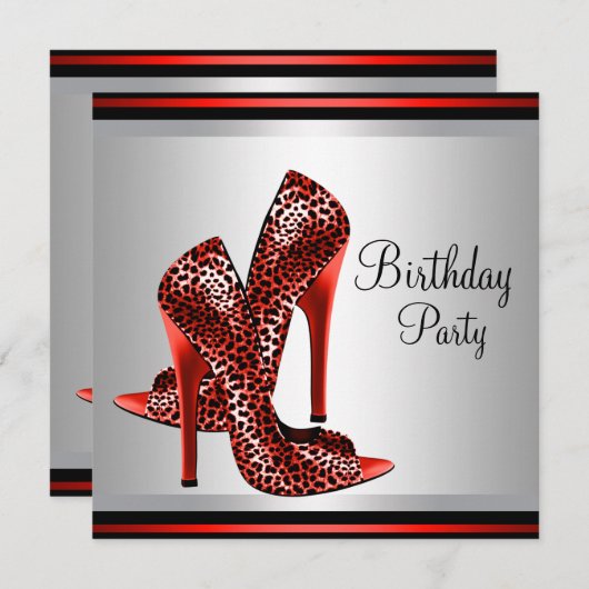 Red High Heel Shoes Red Black Birthday Party Einladung (Vorne/Hinten)