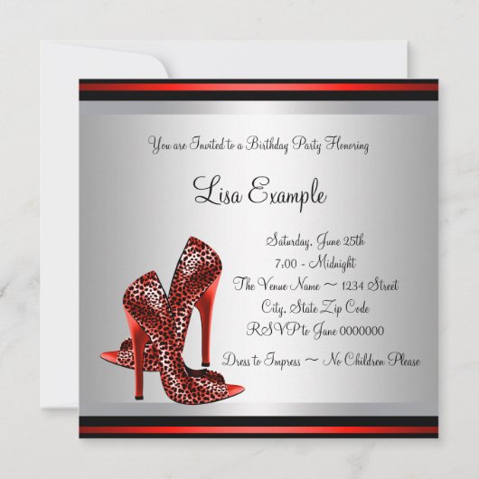 Red High Heel Shoes Red Black Birthday Party Einladung (Rückseite)