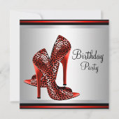 Red High Heel Shoes Red Black Birthday Party Einladung (Vorderseite)