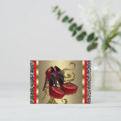 Red High Heel Shoes Red Leopard Business Cards Visitenkarte (Stehend Vorderseite)
