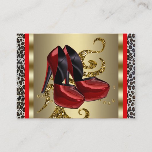 Red High Heel Shoes Red Leopard Business Cards Visitenkarte (Vorderseite)
