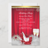 Red High Heel Snowflake Gold Champagner Einladung (Vorderseite)