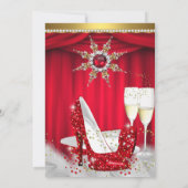 Red High Heel Snowflake Gold Champagner Einladung (Rückseite)