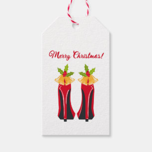 Red High Heels mit Weihnachtsglocken Geschenkanhänger