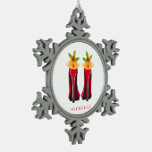 Red High Heels mit Weihnachtsglocken Schneeflocken Zinn-Ornament (Links)