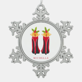 Red High Heels mit Weihnachtsglocken Schneeflocken Zinn-Ornament