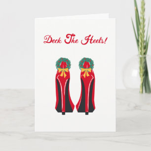 Red High Heels mit Weihnachtskränzen Feiertagskarte