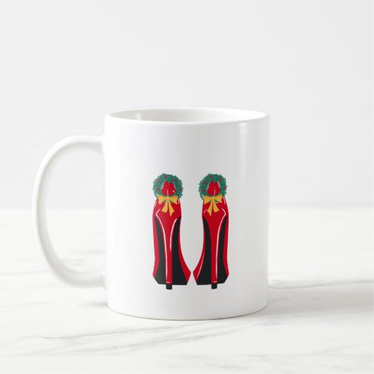 Red High Heels mit Weihnachtskränzen Kaffeetasse (Links)