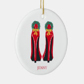 Red High Heels mit Weihnachtskränzen Keramik Ornament (Rechts)
