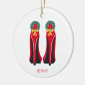 Red High Heels mit Weihnachtskränzen Keramik Ornament (Links)
