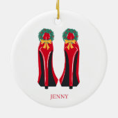 Red High Heels mit Weihnachtskränzen Keramik Ornament (Hinten)