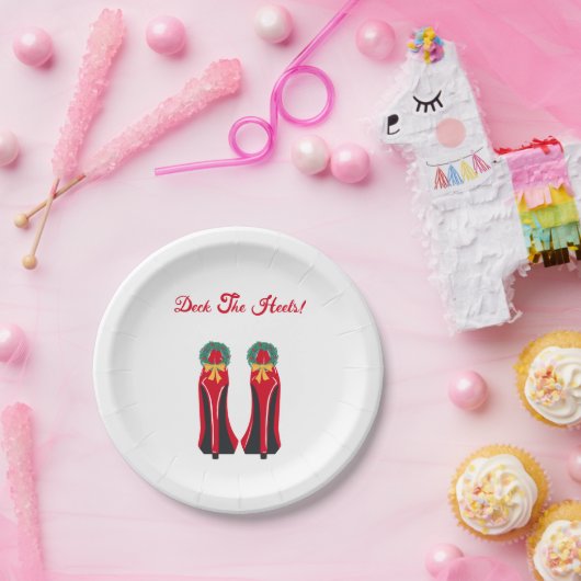 Red High Heels mit Weihnachtskränzen Pappteller (Party)