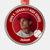 Red High School Baseball Player Photo Christmas Ornament Aus Metall (Vorne)