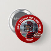Red High School Football Player Foto Button (Vorne & Hinten)