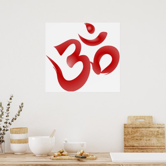 Red Hindu Symbol Om Om Devanagari Calligraphie Poster (Küche)