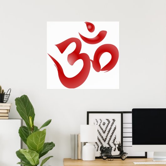 Red Hindu Symbol Om Om Devanagari Calligraphie Poster (Heimbüro)