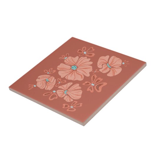 Red Hippie Abstrakte Blume Power Fliese (Seite)