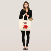 RED HISBICUS FLORAL JUMBO NEUTAL CANVAS TOTE STOFFBEUTEL (Vorderseite (Model))