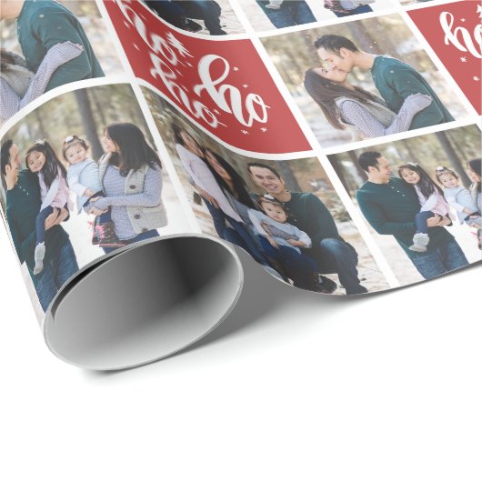 Red Ho Ho Ho Frohe Weihnachten - 3 Fotos Geschenkpapier (Rolleneckpunkt)
