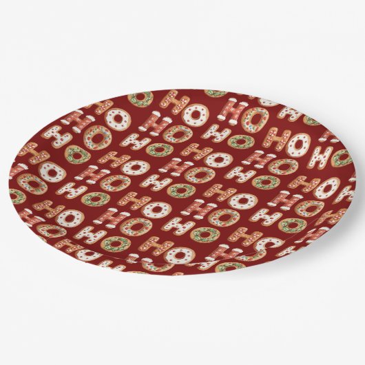 Red Ho Ho Ho Gingerbrot Kekswein Weihnachten Pappteller (Schrägansicht)