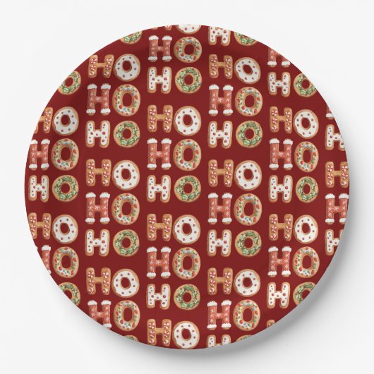 Red Ho Ho Ho Gingerbrot Kekswein Weihnachten Pappteller (Vorderseite)