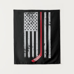 Red Hockey Stick American Flag USA Hockey Wandteppich
