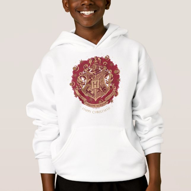 Red HOGWARTS™ Wappen Holiday Wreath Hoodie (Vorderseite)