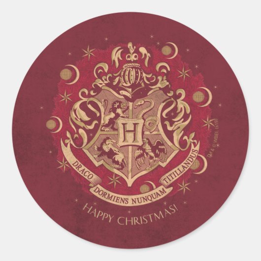 Red HOGWARTS™ Wappen Holiday Wreath Runder Aufkleber (Vorderseite)