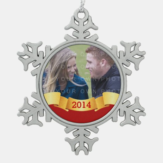 Red Holiday Banner Foto Ornament (Vorderseite)
