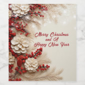 Red Holiday Berries White Pinecones Weinetikett (Einzelnes Label)