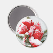 Red Holiday Bow mit Schnee gewohnt | Weihnachten Magnet (Vorderseite/Rückseite)