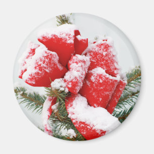 Red Holiday Bow mit Schnee gewohnt Weihnachten Magnet