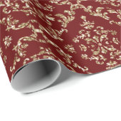 Red Holiday Christmas Gold Glitzer Damask Elegante Geschenkpapier (Rolleneckpunkt)