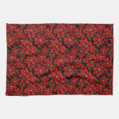 Red Holiday Christmas Poinsettia Pattern Geschirrtuch (Horizontal)