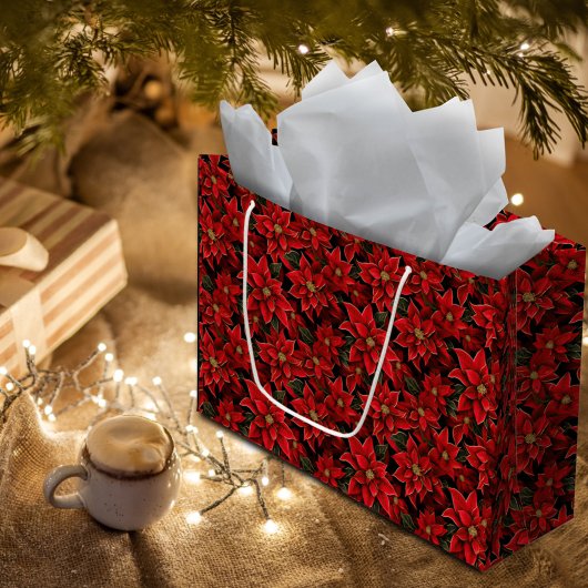 Red Holiday Christmas Poinsettia Pattern Große Geschenktüte