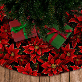 Red Holiday Christmas Poinsettia Pattern Polyester Weihnachtsbaumdecke