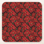 Red Holiday Christmas Poinsettia Pattern Rechteckiger Pappuntersetzer (Vorderseite)