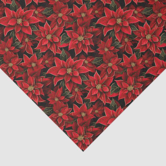 Red Holiday Christmas Poinsettia Pattern Seidenpapier (Ausschnitt)
