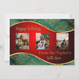 Red Holiday Foto Card mit Green & Gold Border Feiertagskarte