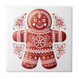 Red Holiday Gingerbread Man Skandinavien Folklore  Fliese