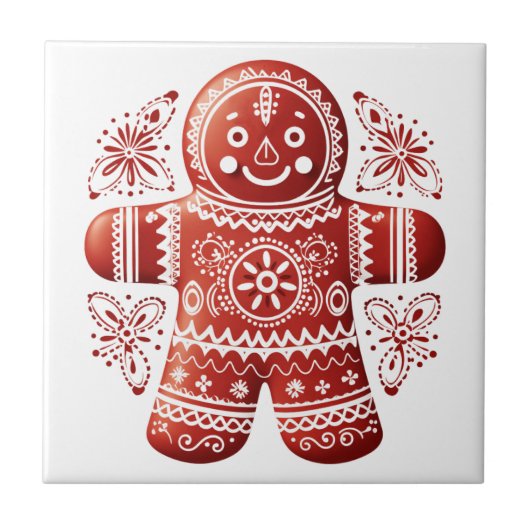 Red Holiday Gingerbread Man Skandinavien Folklore  Fliese (Vorderseite)