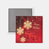 Red Holiday Gold Snowflags Weihnachts-Magnet Magnet (Vorderseite/Rückseite)